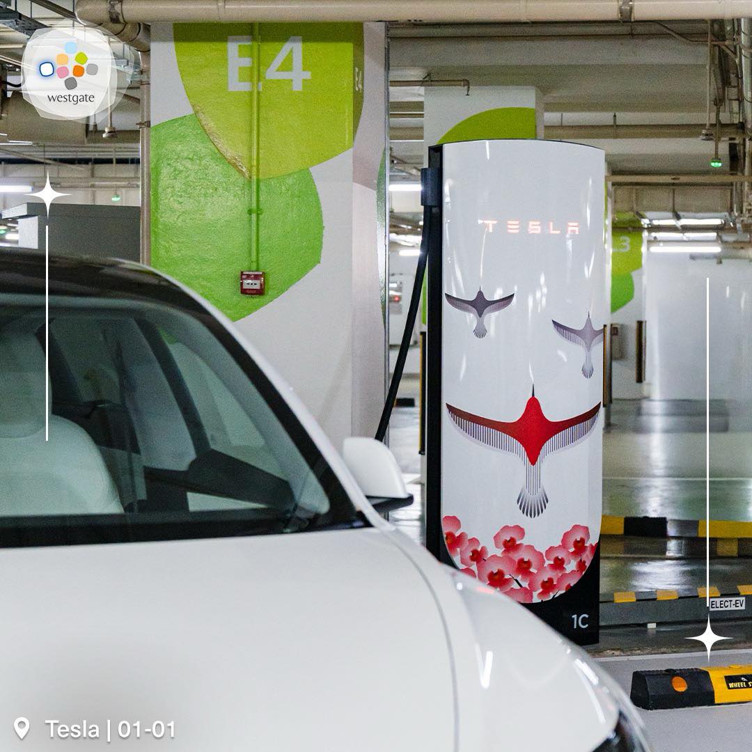 Tesla Supercharger stations located at Westgate's B3 carpark.