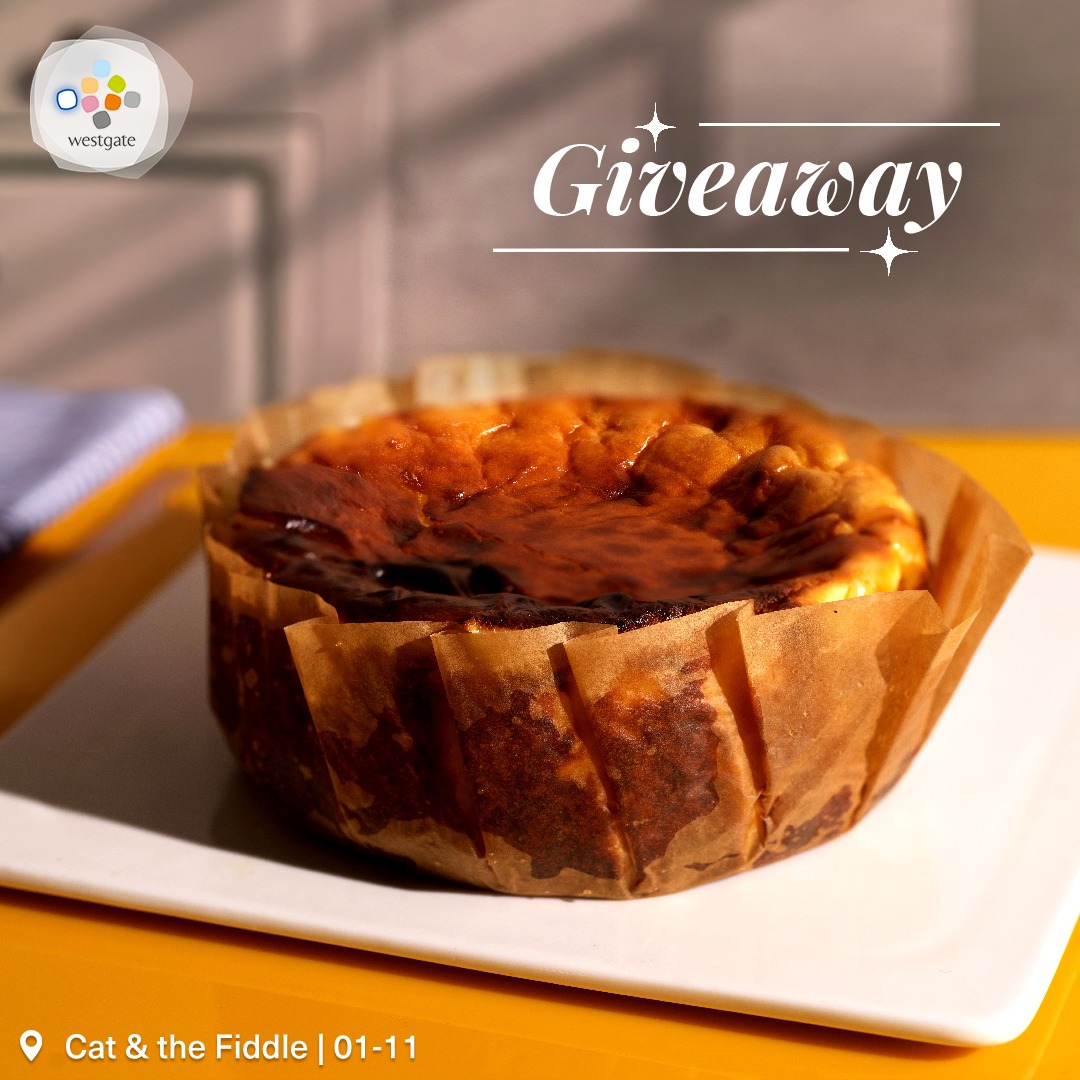 A freshly baked Basque Cheesecake, golden brown and perfectly caramelized, sits on a white plate, inviting dessert lovers.