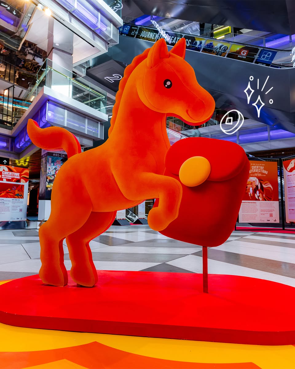 Dazzling rotating horse carousel installation