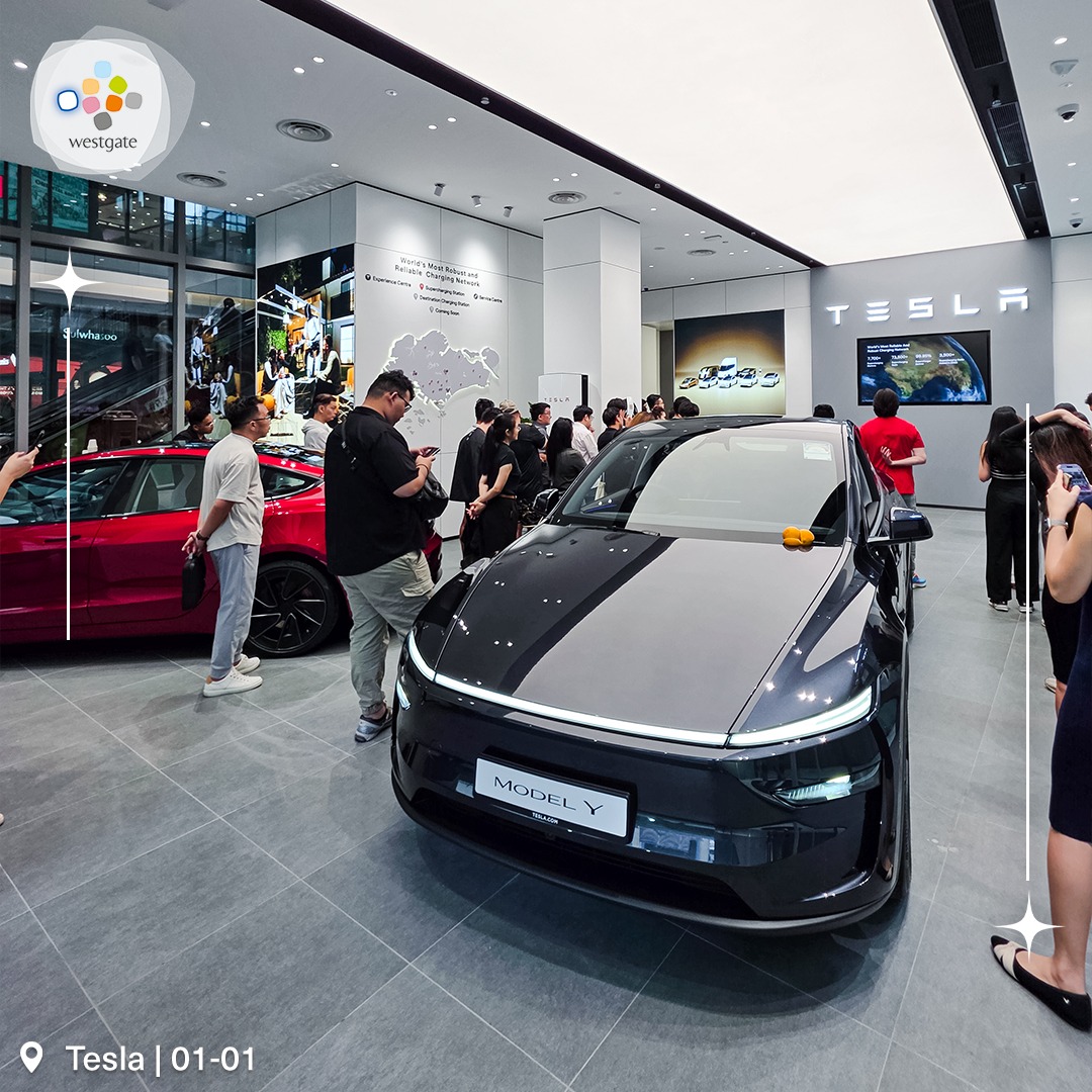 Tesla car on display at Westgate
