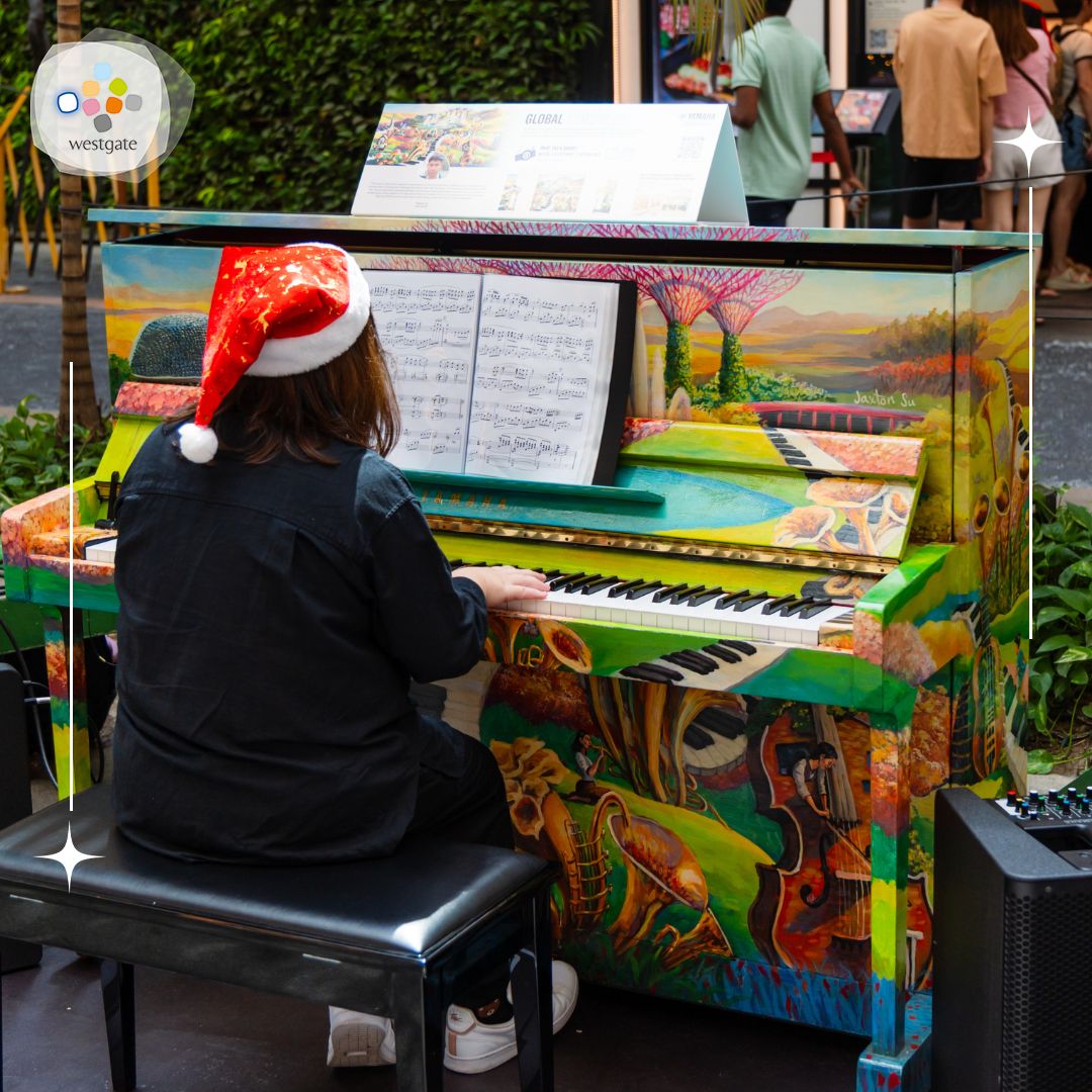 An inviting shot of a piano awaiting players at a festive event