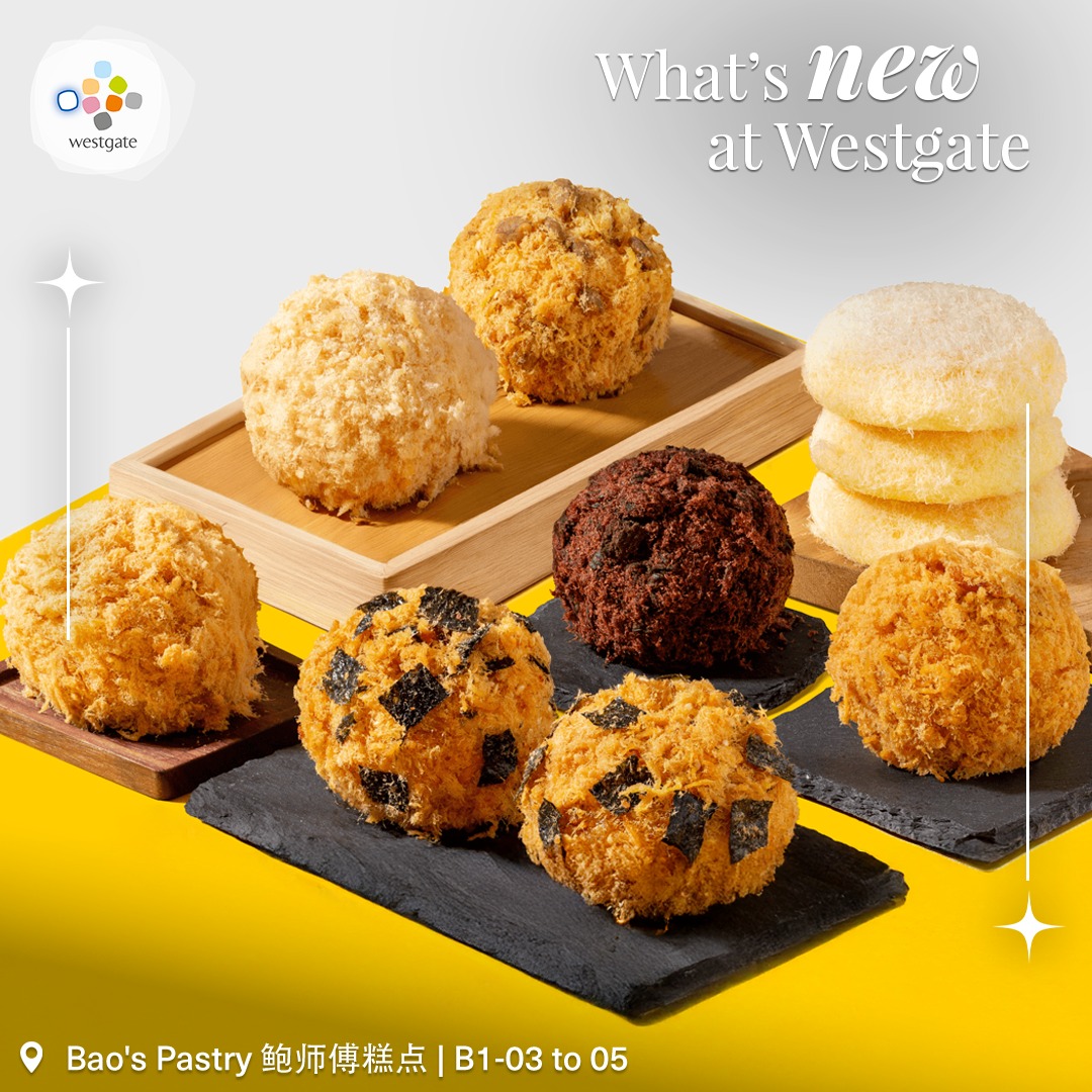 A delightful selection of pastries from Bao's Pastry, including egg tarts, mochi, and cakes.